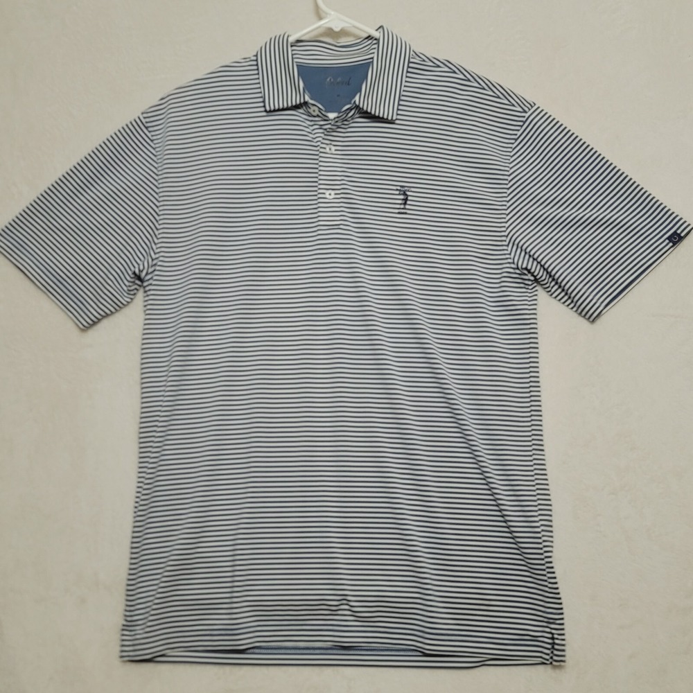 Oxford Golf Shirt Polo Mens Sz XL Blue White Striped Short Sleeve Casual